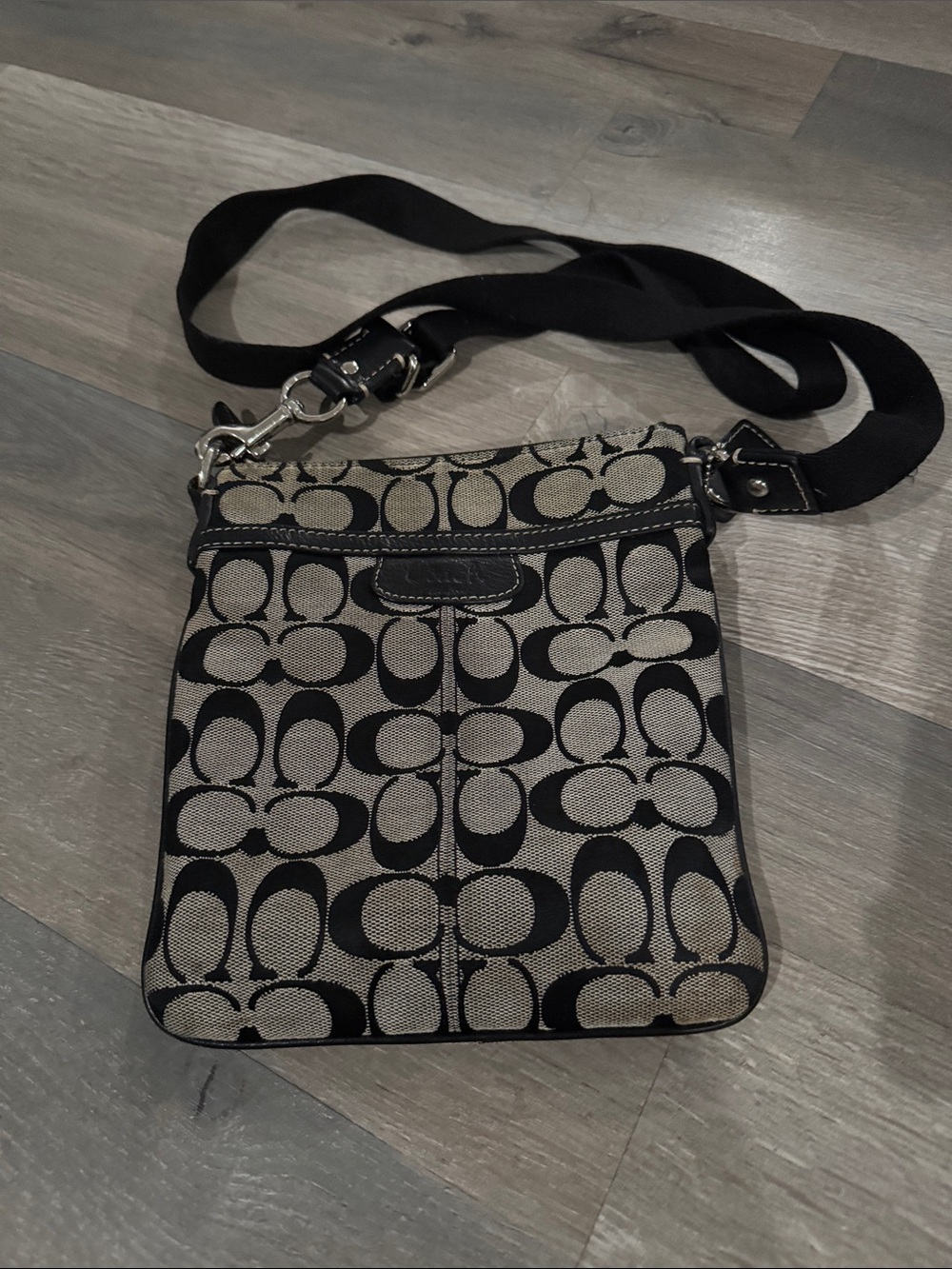 Coach Khaki and Black Signature Crossbody Bag
